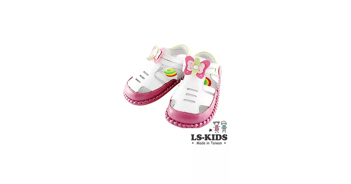 【LS-KIDS】手工精緻學步鞋-透氣涼鞋系列-粉色蝴蝶15號