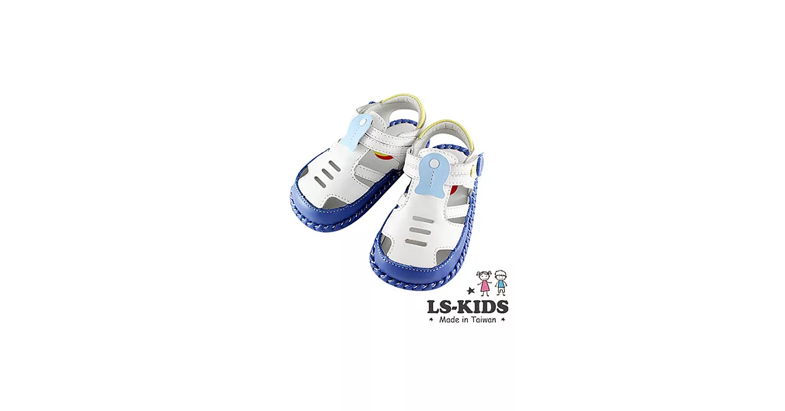 【LS-KIDS】手工精緻學步鞋-透氣涼鞋系列-藍色小魚13.5號