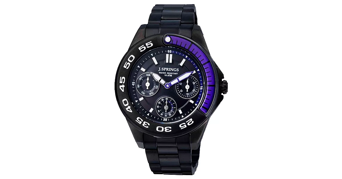 J.SPRINGS系列  八度空間三眼計時時尚腕錶-紫X黑