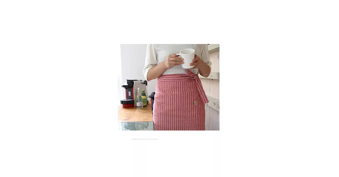 [Mamae] 韓國條紋時尚麻棉半身圍裙 簡約風格 成人廚房圍裙紅色