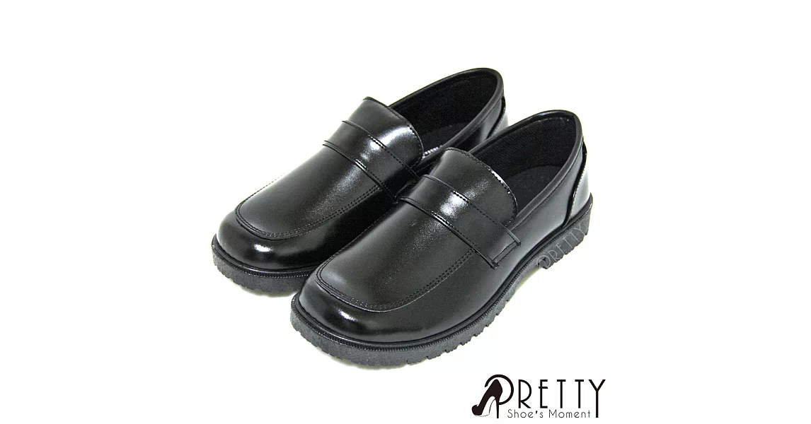 【Pretty】學院風直套式寬圓頭低跟標準學生鞋皮鞋(女款)23黑色