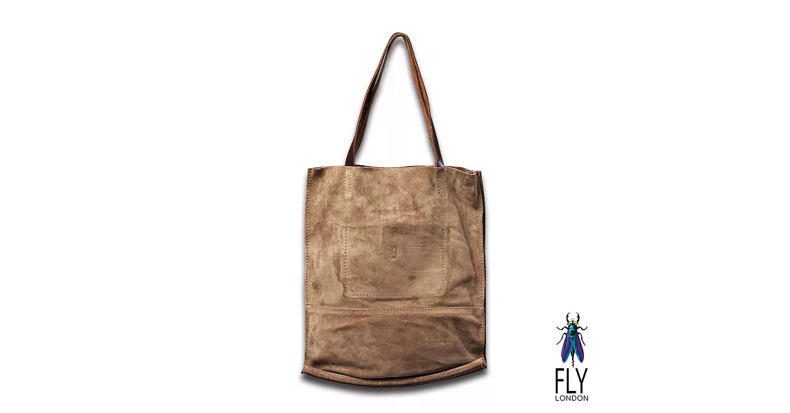 Fly London -簡單愛 反毛皮雙袋口A4購物包 - 淺沙棕淺沙棕