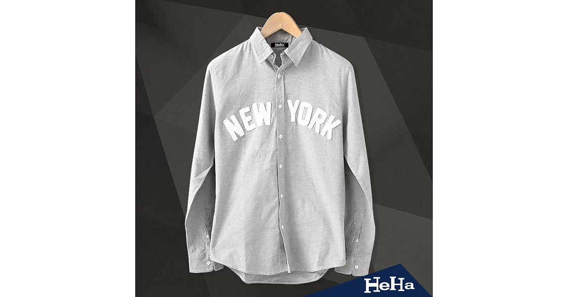 襯衫純棉拼布字母修身長袖襯衫三色-HeHa-M(灰色）