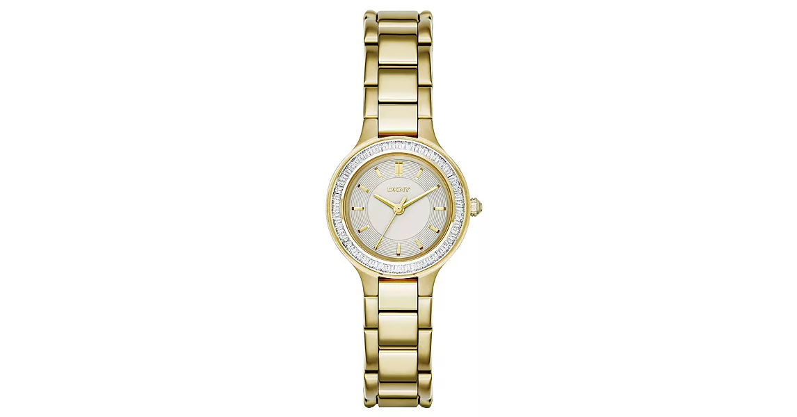 DKNY 低調巴黎簡約都會腕錶-鑽框白x金