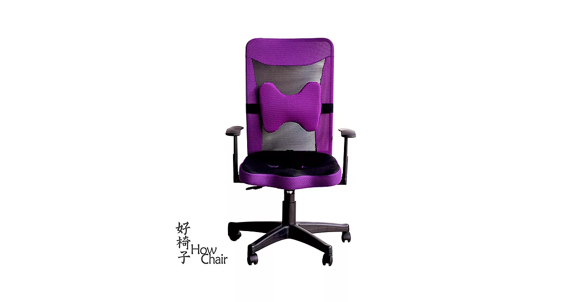 【HowChair好椅子】蝴蝶腰枕透氣扶手電腦椅紫
