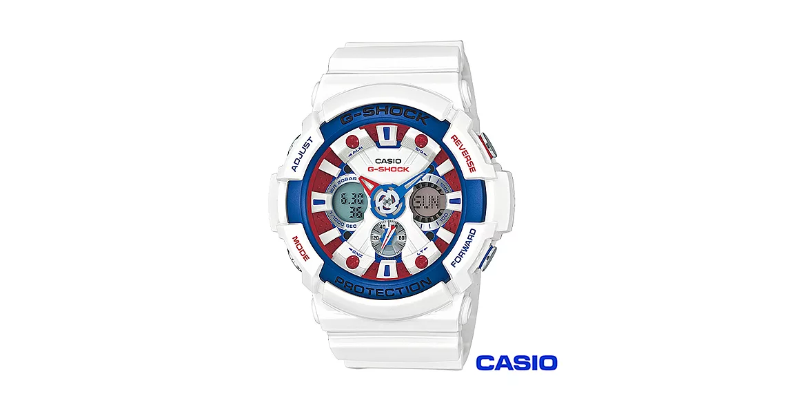CASIO卡西歐 鋼彈色系超人氣指針數位雙顯腕錶 GA-201TR-7A