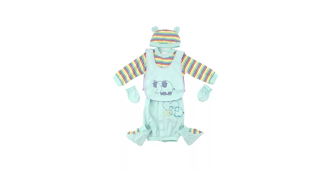 【愛的世界】彩色橫紋兩用嬰衣禮盒-台灣製-6M水綠色