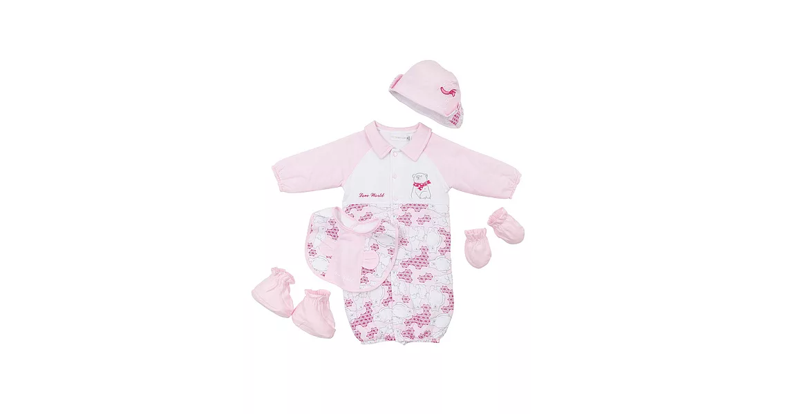 【愛的世界】鋪棉兩用嬰衣禮盒-台灣製-6M淺粉色