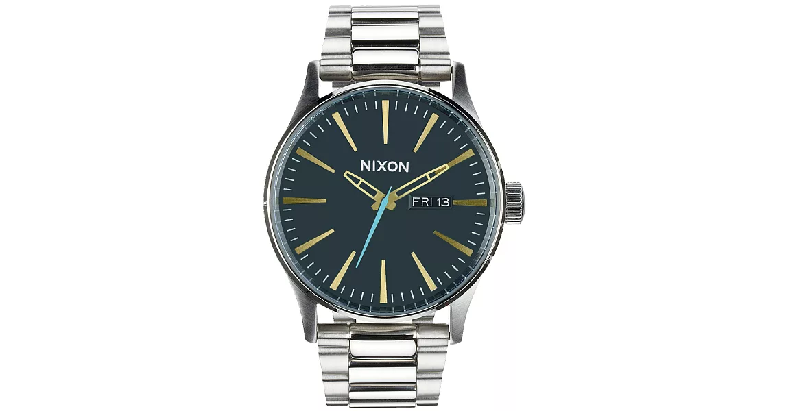 NIXON The SENTRY SS 復刻潮流都會休閒腕錶-灰藍x金字x銀