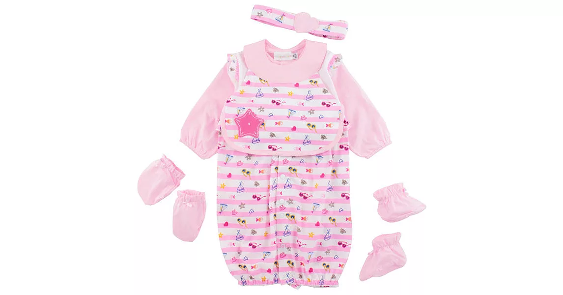 【愛的世界】橫紋圍兜兩用嬰衣-台灣製-80淺粉色