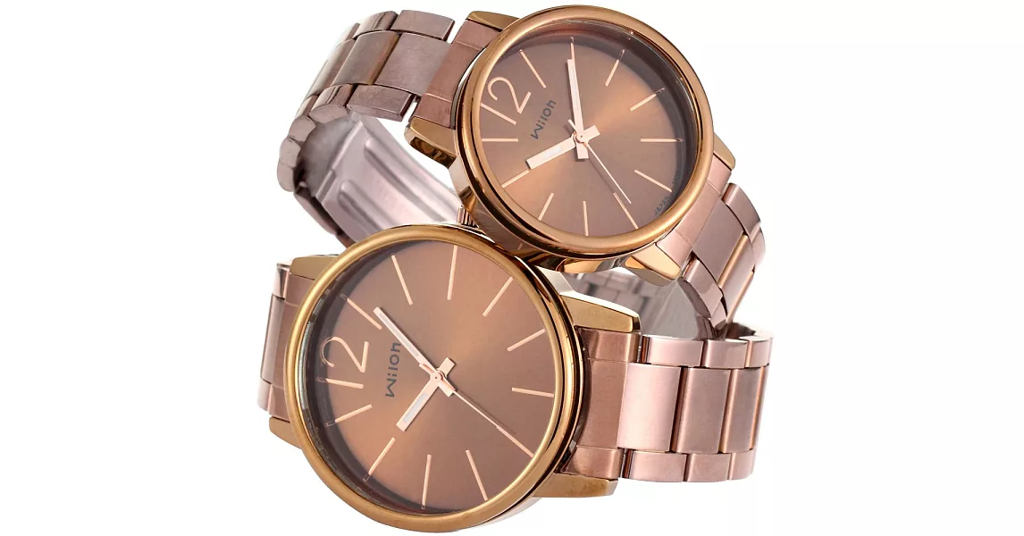 Wilon 威龍 937激似CK款 玻璃夾心咖色鐵帶中性對錶-金框金面 大型