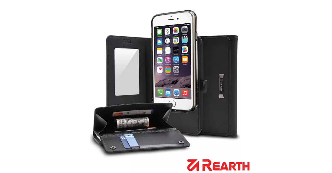 Rearth Apple iPhone 6 (4.7)(Ringke Wallet)皮夾式真皮保護皮(黑)