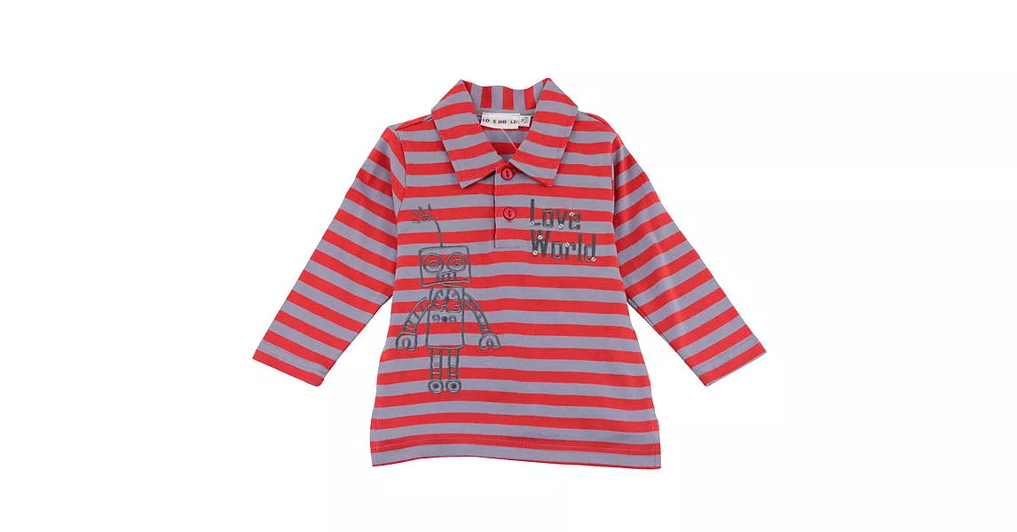 【愛的世界】純棉條紋長袖POLO衫-台灣製-80紅色