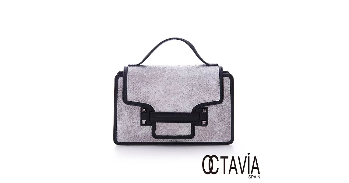 【Octavia 8 真皮】韓氣逼人 蛇紋時尚硬殼小方包 -灰銀調灰銀調