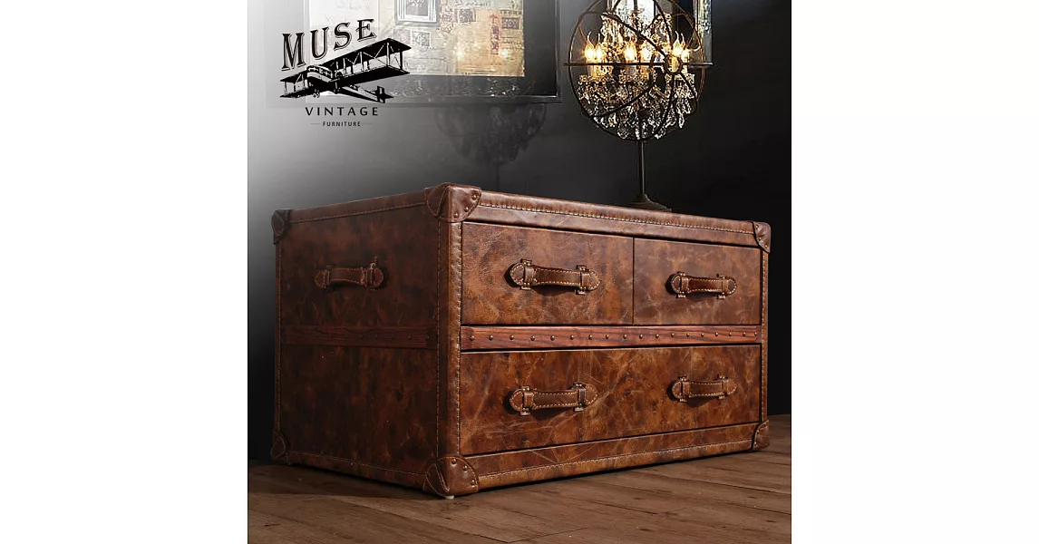 MUSE-Lancaster蘭開斯特復古工業風牛皮收藏箱