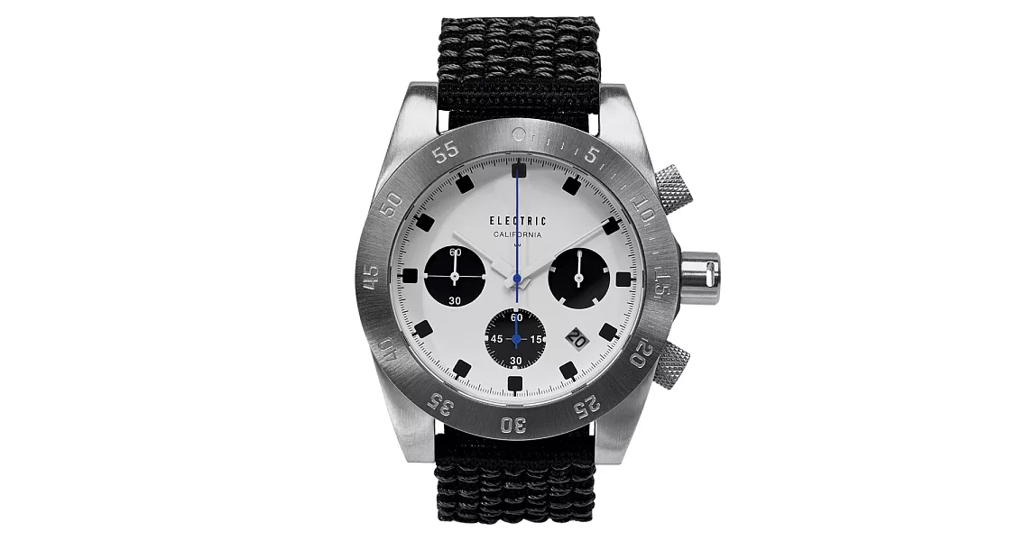 【ELECTRIC】DW01系列 經典潛水三眼計時腕錶 (白面/黑帆布帶 EVEW0030020015)