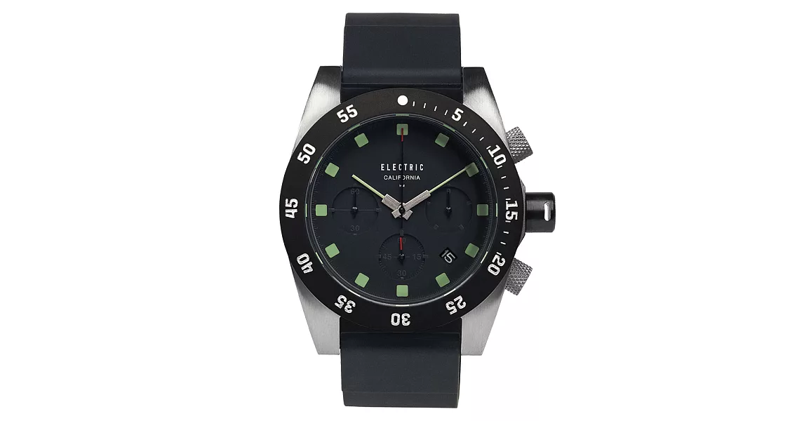 【ELECTRIC】DW01系列 經典潛水三眼計時腕錶 (黑面/黑矽膠帶 EVEW0030030001)
