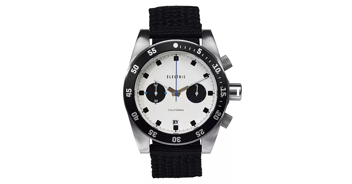 【ELECTRIC】DW02系列時尚雙眼設計計時腕錶 (白面/黑帆布帶 EVEW0070020015)