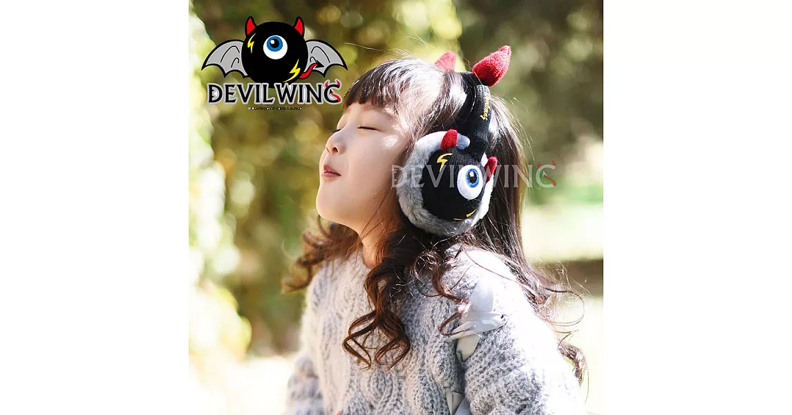 韓國DevilWing小惡魔男女童牛角造型可調耳套 耳罩 防寒耳罩 兒童保暖耳套黑色