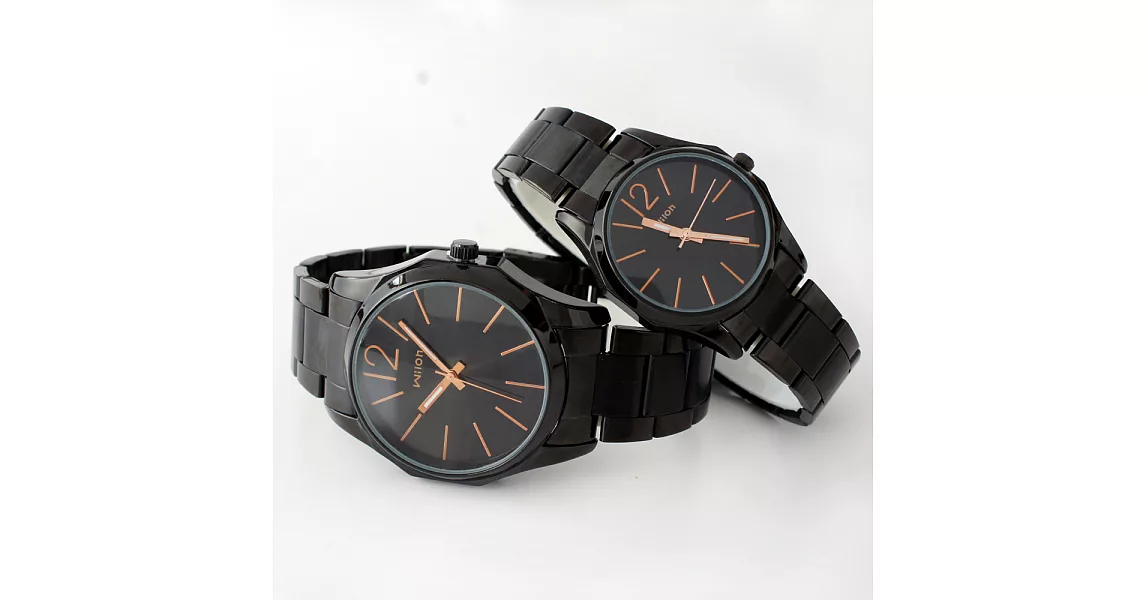 Wilon威龍 1001潮流六角造型黑鐵中性鐵帶錶黑帶橘針-小型
