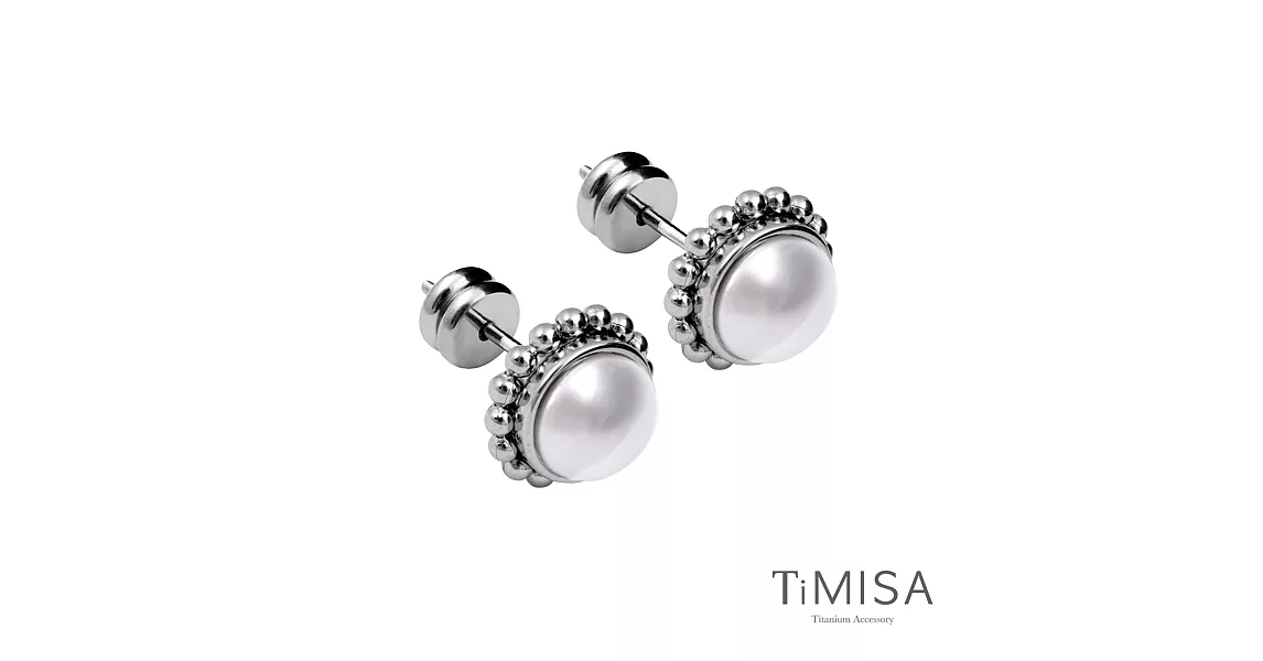 【TiMISA】珍心真意-白珍珠 純鈦耳環一對