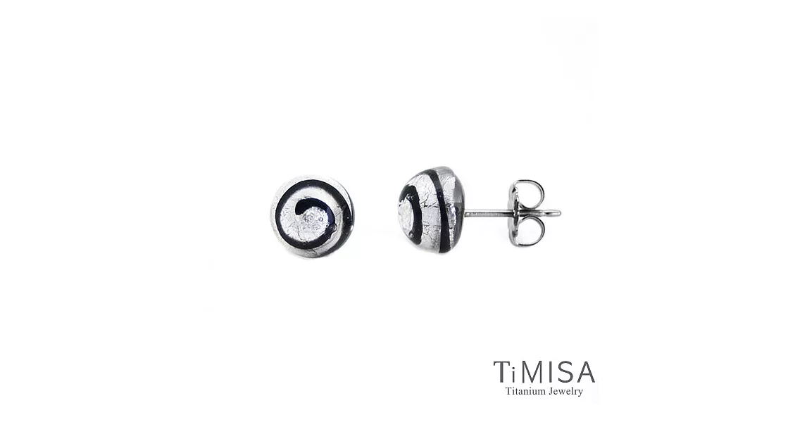 【TiMISA】轉轉繽紛 (五色) 琉璃純鈦耳環一對銀白