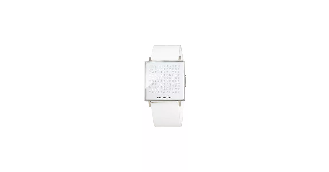 QLOCKTWO Watch-精靈白精鋼腕錶 (霧面) - 橡膠錶帶
