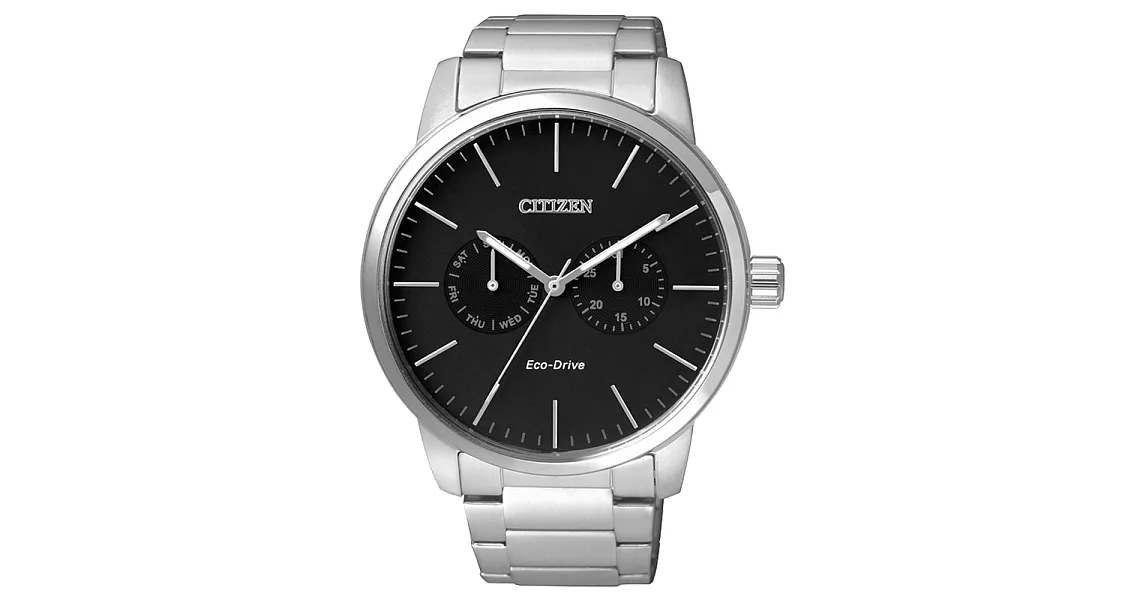 CITIZEN Eco-Drive 領袖風範雙眼時尚錶-黑x銀