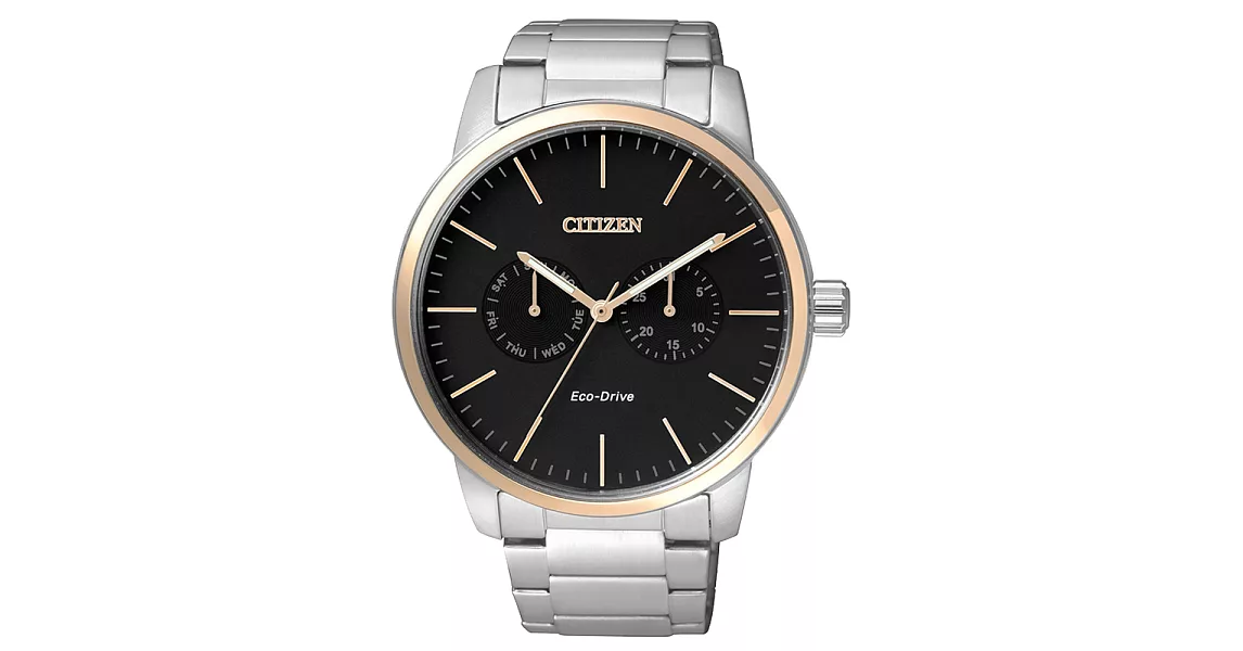 CITIZEN Eco-Drive 領袖風範雙眼時尚錶-淡金框x黑