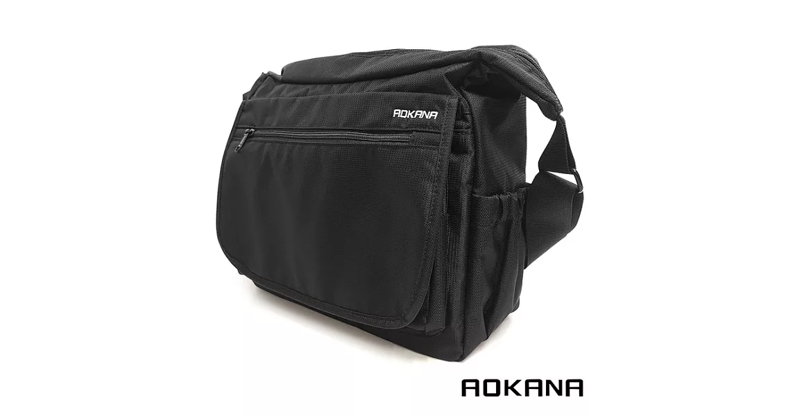 AOKANA奧卡納 MIT台灣製造 YKK拉鍊 時尚防潑水橫式簡約側背包 (時尚黑) 02-024