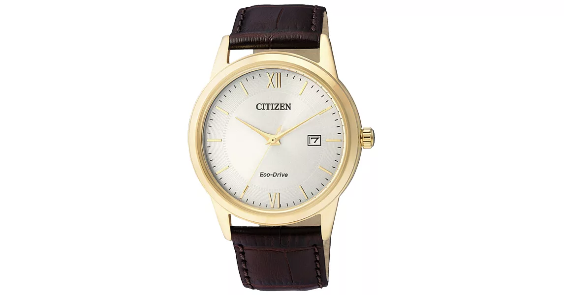 CITIZEN Eco-Drive   羅馬日月簡約日期男錶-金框白