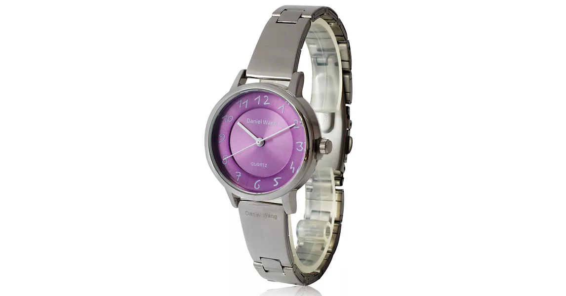 Daniel Wang 3139-S 典雅小巧錶帶銀框手寫數字質感手錶-紫面白字