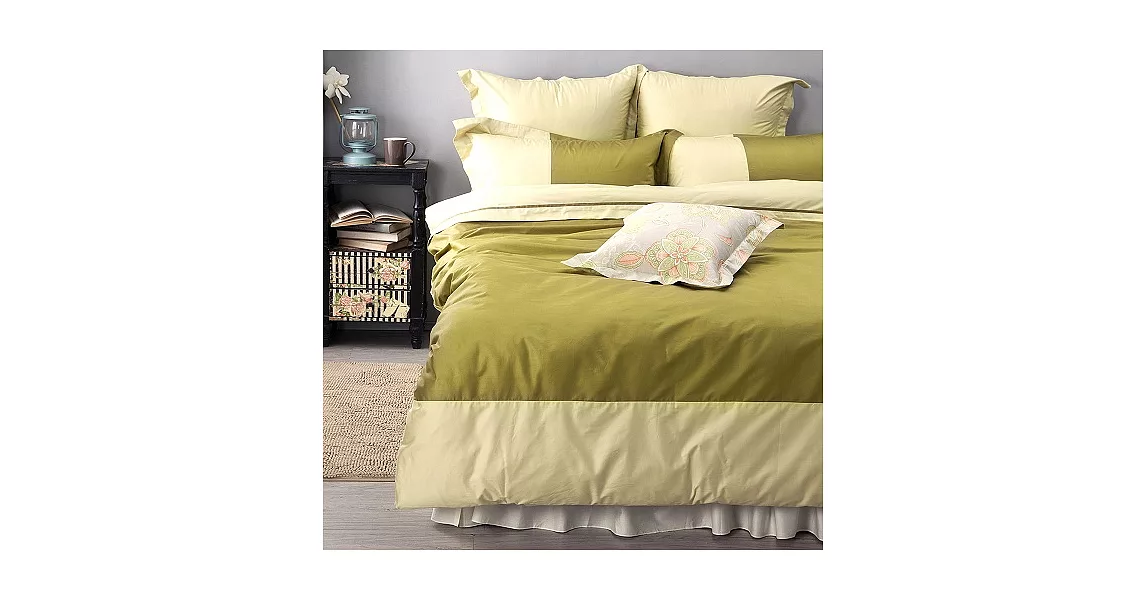 LITA麗塔 60支精梳棉【波隆那-綠色】雙人特大床包薄被套枕套四件組