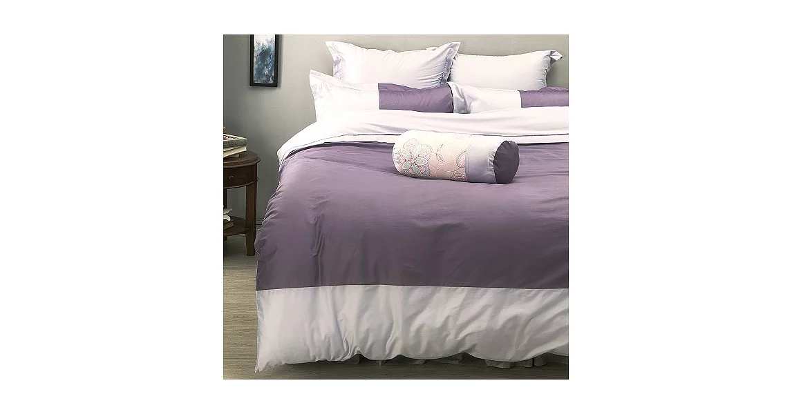 LITA麗塔 60支精梳棉【波隆那-紫色】雙人特大床包薄被套枕套四件組