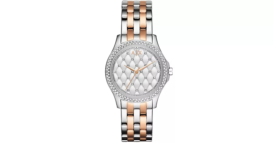 A│X Armani Exchange  奢華菱紋晶鑽立體時尚腕錶-雙色鋼帶