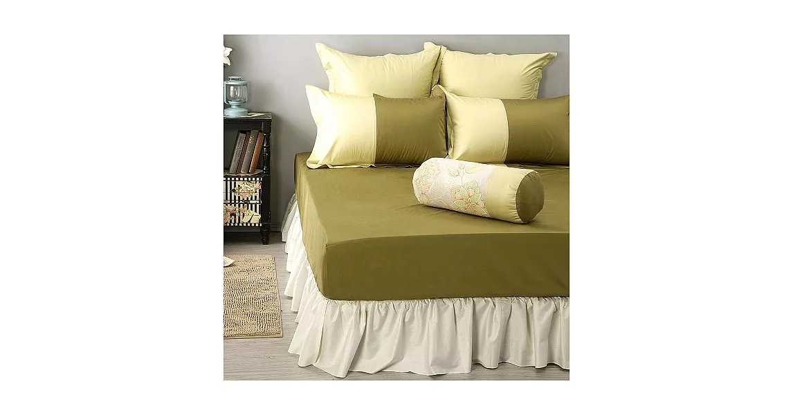 LITA麗塔 60支精梳棉【波隆那-綠色】雙人特大床包枕套三件組