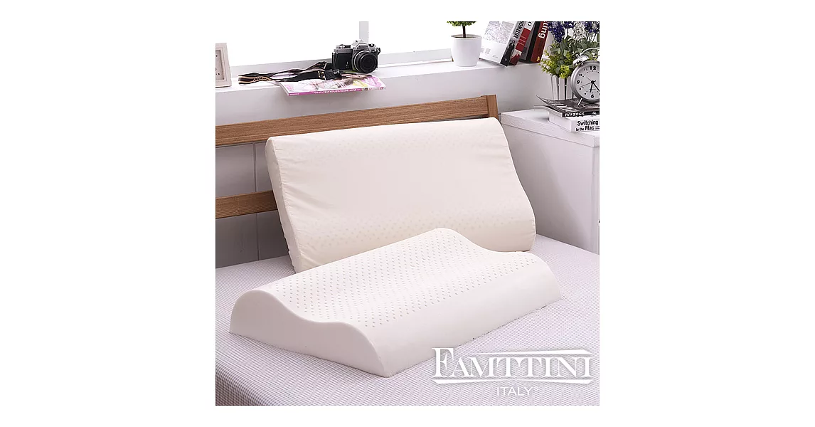 【義大利Famttini-舒雅幽境】大尺寸AA級波浪工學天然乳膠枕-2入