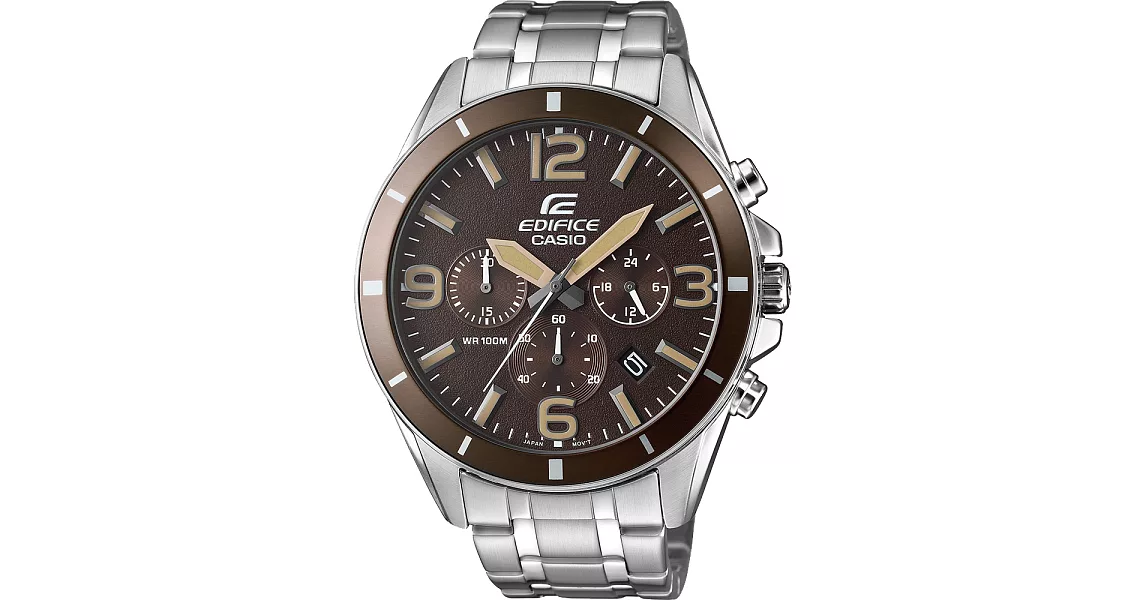 CASIO EDIFICE 驚爆危機三眼計時賽車腕錶-咖啡x銀