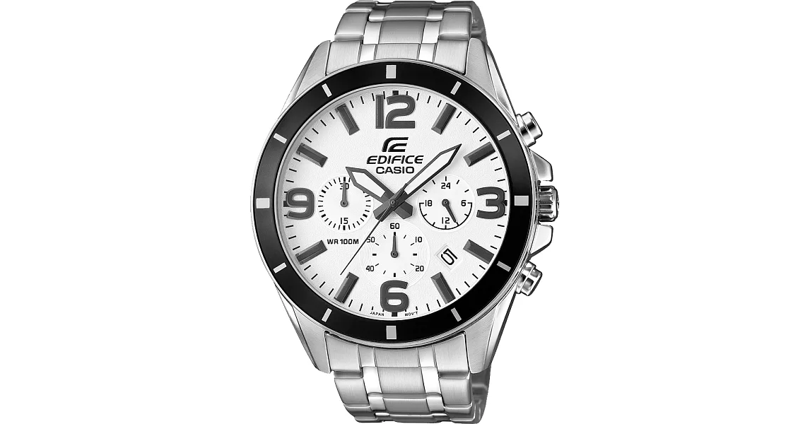 CASIO EDIFICE 驚爆危機三眼計時賽車腕錶-黑框白x銀