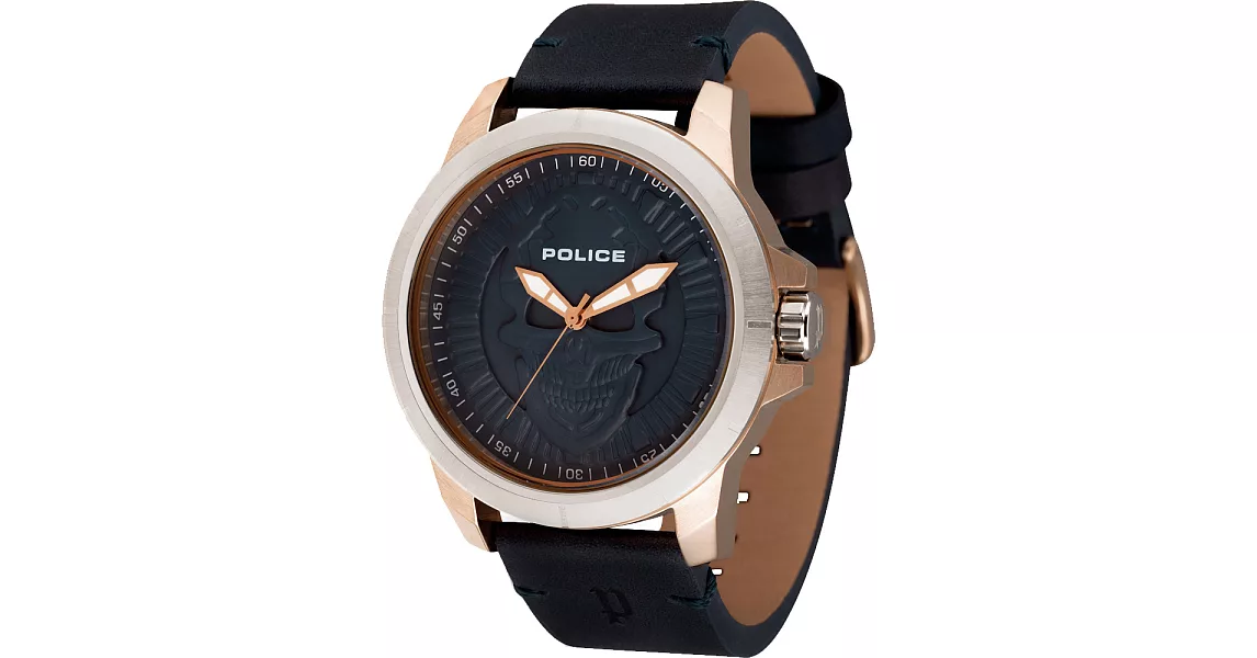 POLICE Reaper 暗黑狂潮個性腕錶-雙色框X深藍