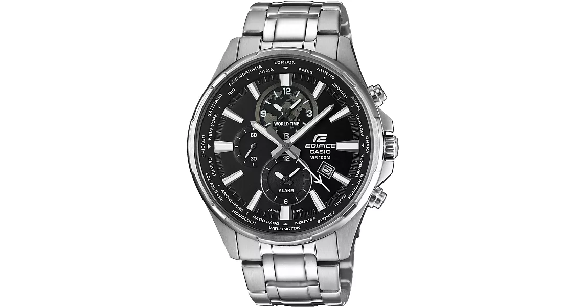 CASIO EDIFICE   掌握世界三眼賽車腕錶-銀X黑