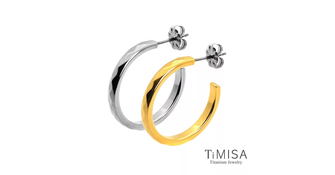 【TiMISA】格緻真愛-細版(雙色)純鈦耳環一對