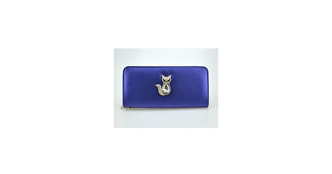 【L.Elegant】磨砂鑲鑽狐狸長款皮夾零錢包 (三色可選)寶藍色