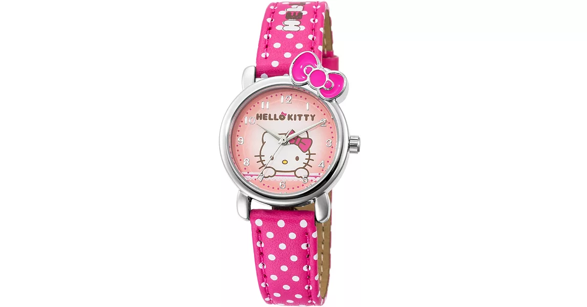 【HELLO KITTY】凱蒂貓嬌滴圓點蝴蝶結手錶 (紅/粉紅 KT012LWPR-1)
