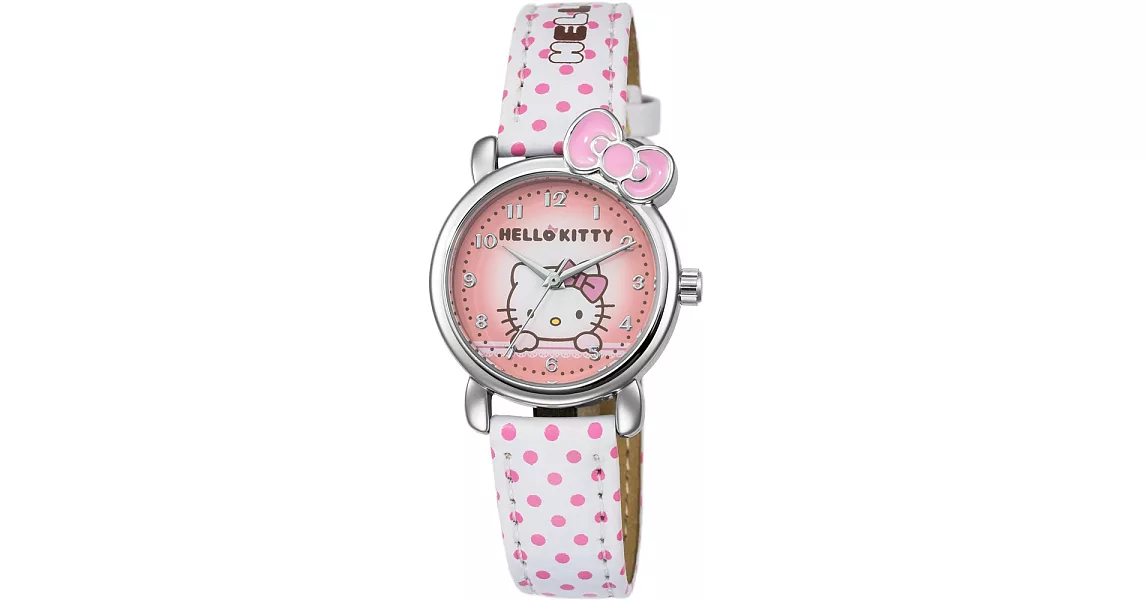 【HELLO KITTY】凱蒂貓嬌滴圓點蝴蝶結手錶 (白/粉紅 KT012LWPW-1)