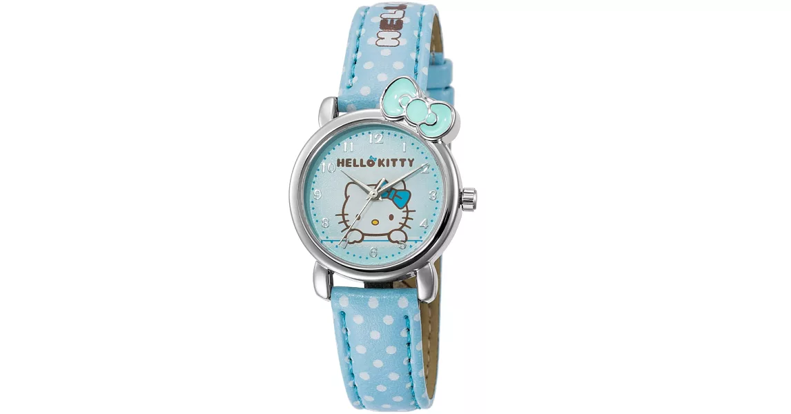 【HELLO KITTY】凱蒂貓嬌滴圓點蝴蝶結手錶 (粉藍 KT012LWNN-1)