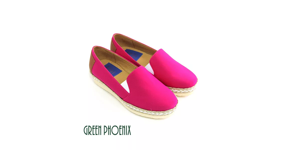 BIS-VITAL 艷夏熱情雙彩編織麻繩進口萊卡厚底福樂鞋35桃紅色