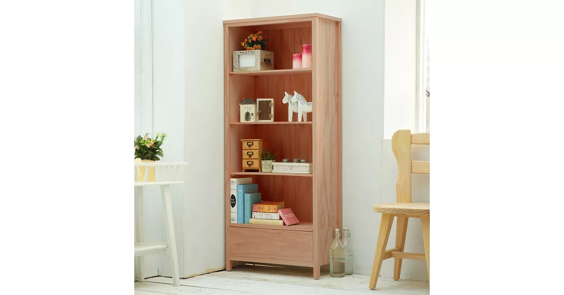 CiS自然行實木家具 書櫃一抽-原木書櫃(溫暖柚木色)