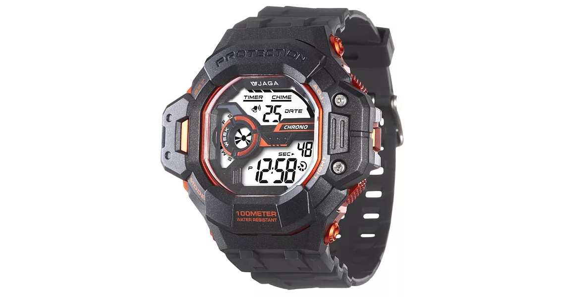 JAGA(捷卡)超越時空多功能電子錶M1120-黑橙