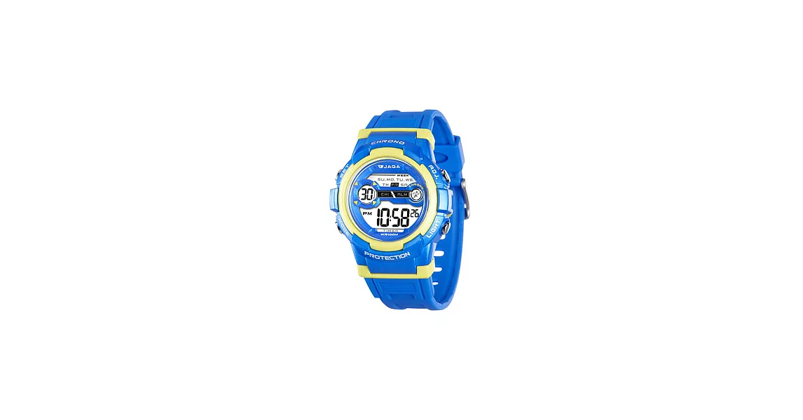 JAGA 捷卡 M1126-EK 色彩繽紛花漾年華多功能電子錶-藍黃